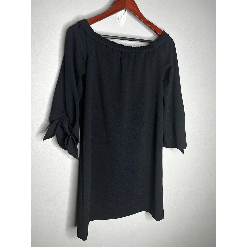 Tibi Dress Women 4 Black Off Shoulder Bell Sleeve Tie Shift Mini LBD Chic Luxury